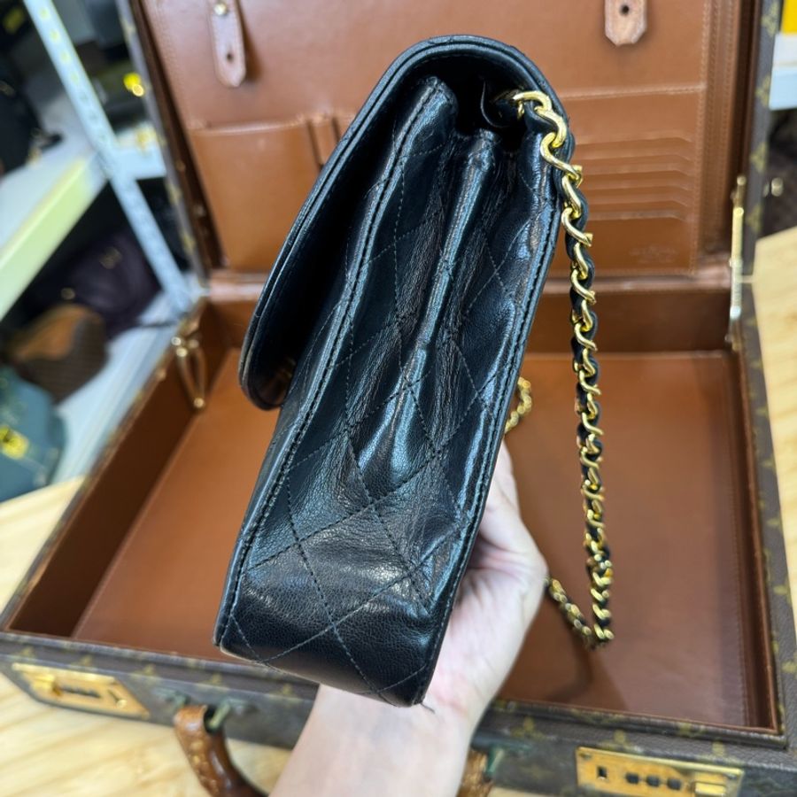 CHANEL Vintage黑羊皮信封鏈包♠️罕見款-10