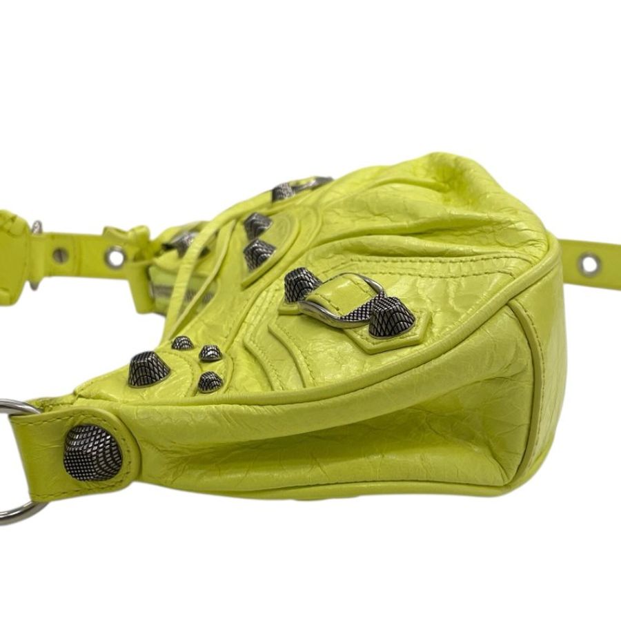 BALENCIAGA 巴黎世家 LE CAGOLE XS 肩背包 羊皮 螢光黃 銀釦-3