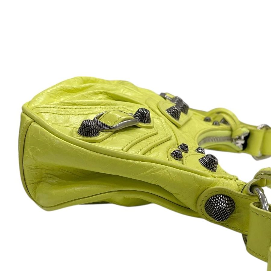 BALENCIAGA 巴黎世家 LE CAGOLE XS 肩背包 羊皮 螢光黃 銀釦-4