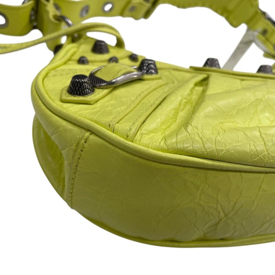 BALENCIAGA 巴黎世家 LE CAGOLE XS 肩背包 羊皮 螢光黃 銀釦-6