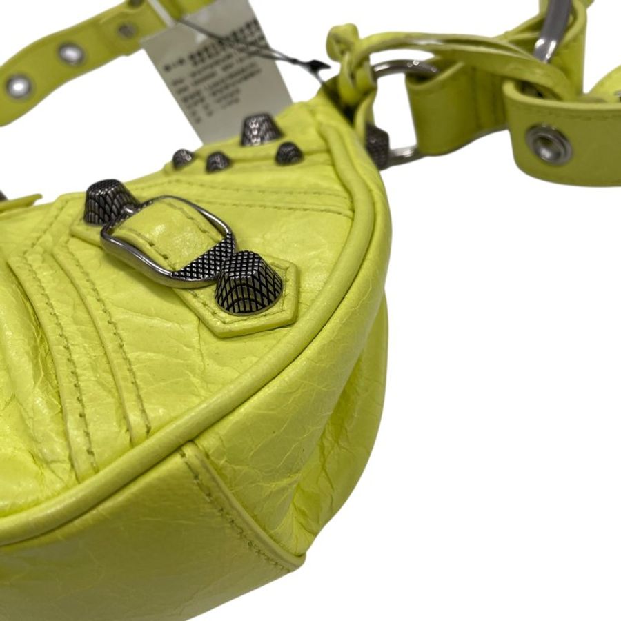 BALENCIAGA 巴黎世家 LE CAGOLE XS 肩背包 羊皮 螢光黃 銀釦-7
