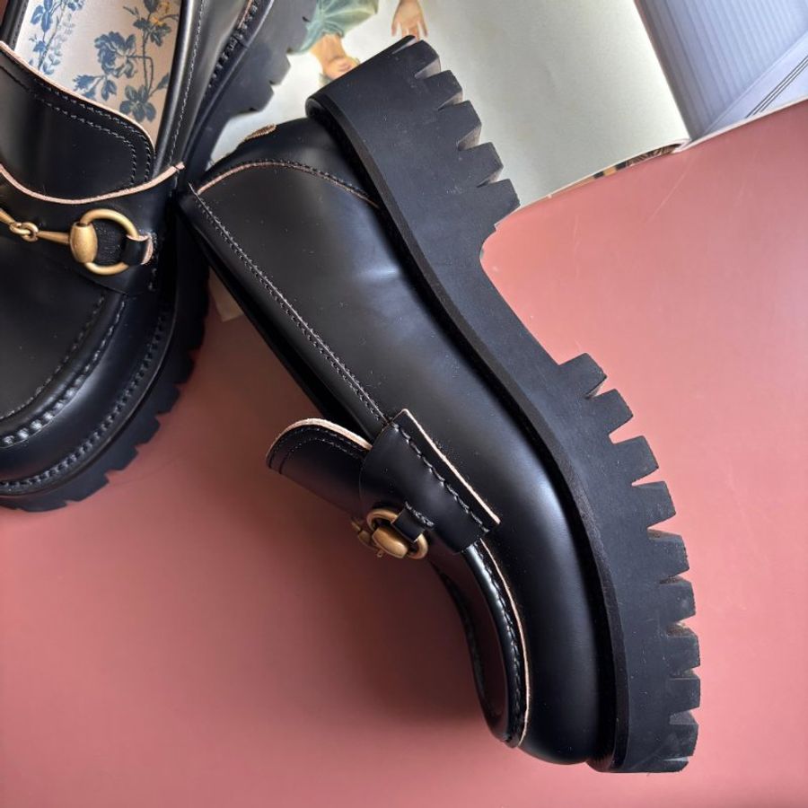 ::GUCCI:: 黑色皮革x金屬馬銜釦樂福鞋 38號-11