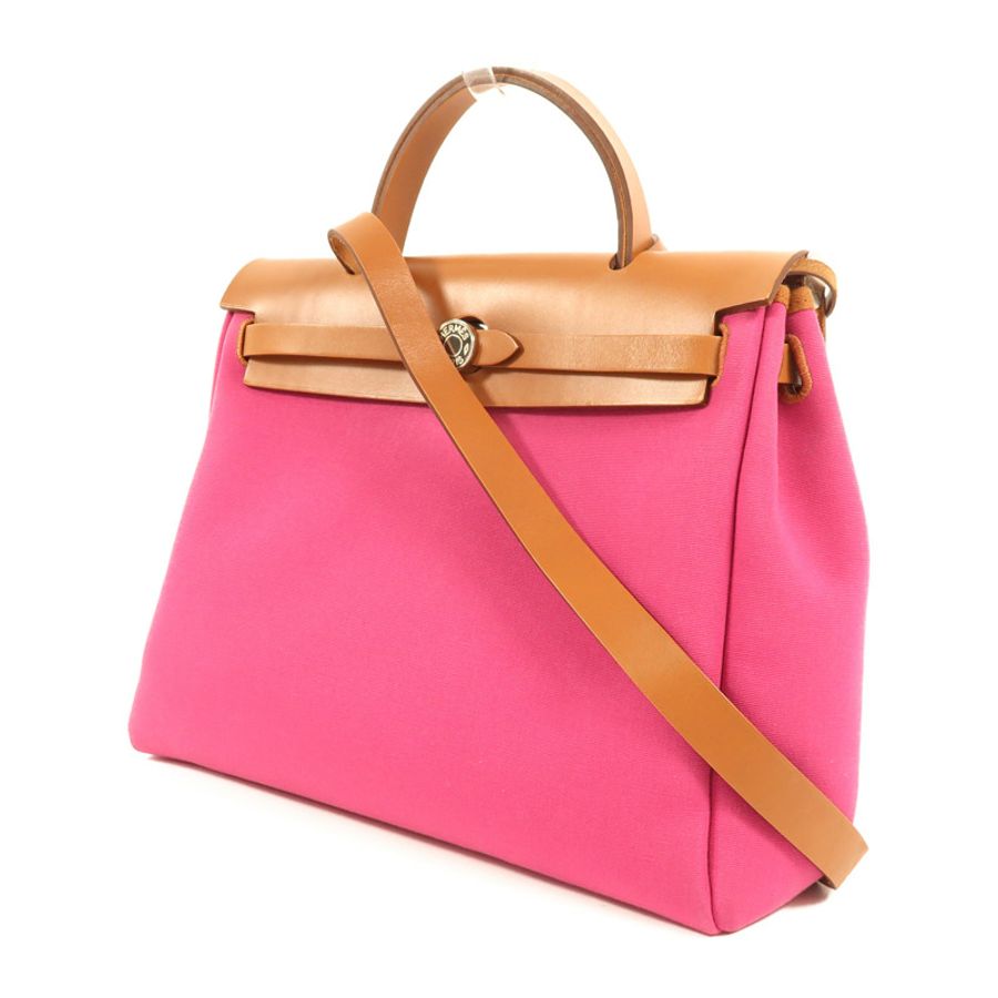 HERMES 帆布Herbag PM銀扣手挽肩背兩用袋-2