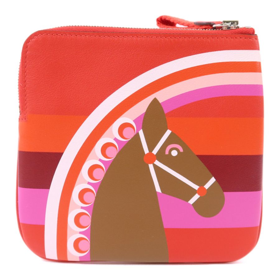 HERMES Swift皮革Carre Pocket Pouch銀扣小袋Rouge De Coeur-1