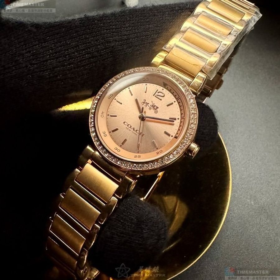 COACH手錶,編號CH00257,30mm玫瑰金圓形精鋼錶殼,玫瑰金色簡約, 中三針顯示錶面,玫瑰金色精鋼錶帶款-2
