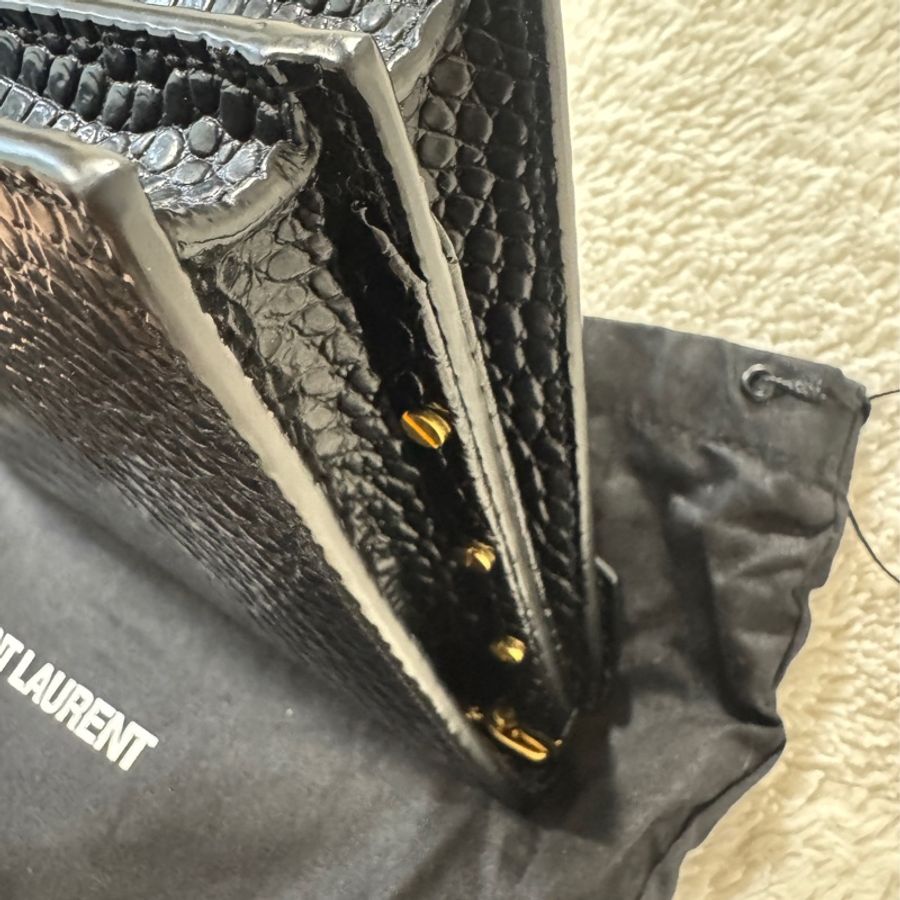 甜甜價SAINT LAURENT 黑亮面 鱷魚壓紋 鍊條包 金色鏈條 肩背包 側背包 近全新未使用 精品-3