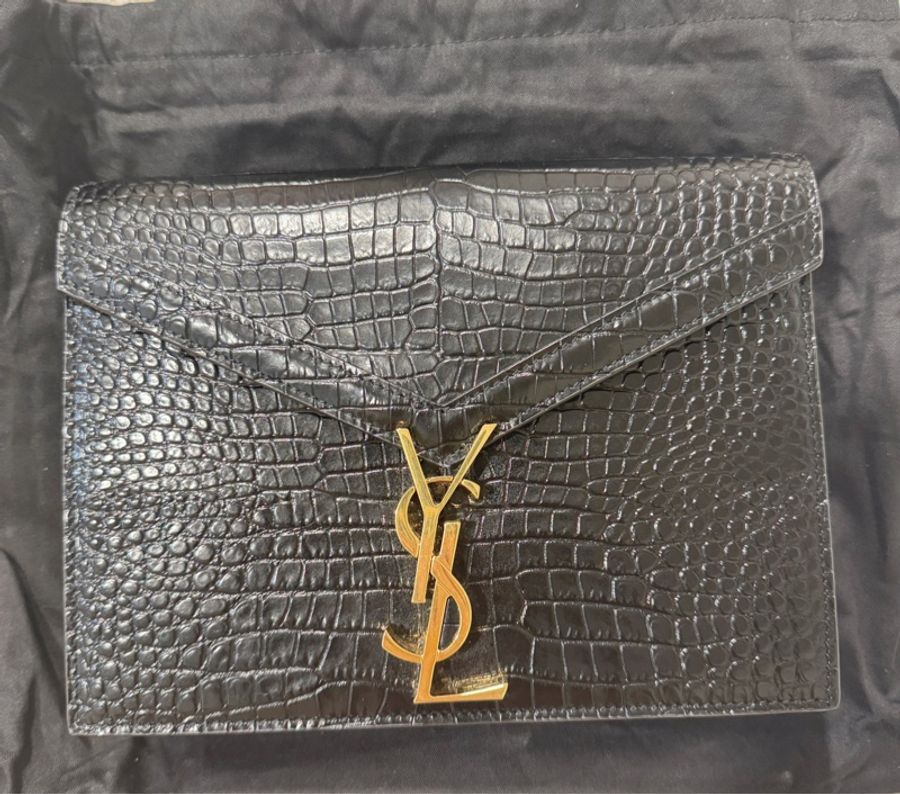 甜甜價SAINT LAURENT 黑亮面 鱷魚壓紋 鍊條包 金色鏈條 肩背包 側背包 近全新未使用 精品-7