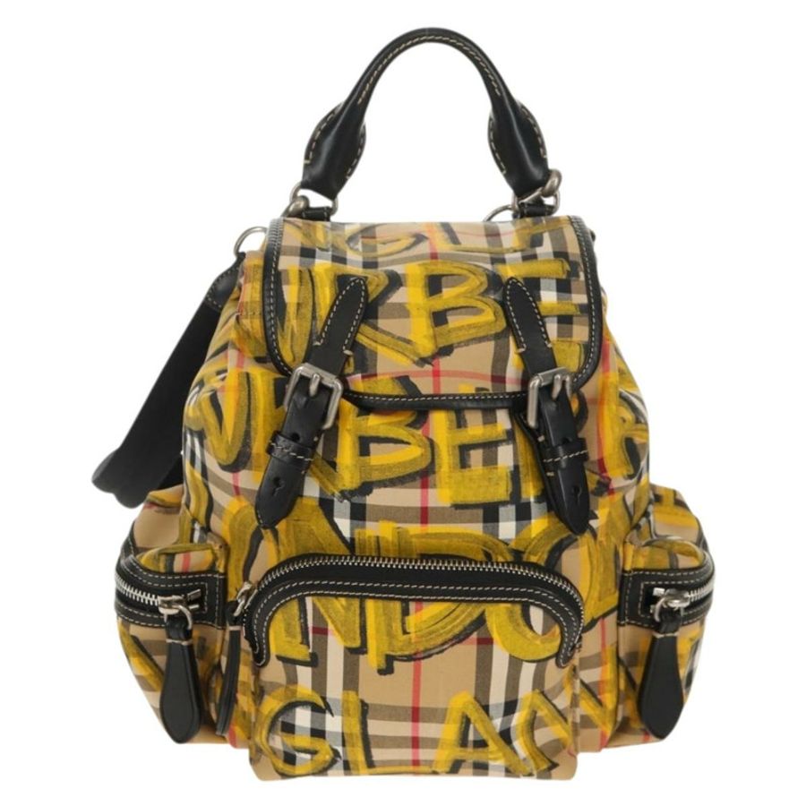 【日本直送】BURBERRY Nova Check Graffiti Backpack Canvas Beige Auth 154919V-12