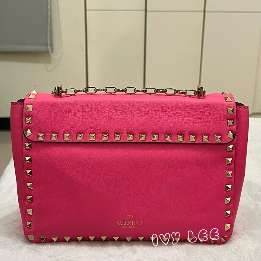 Valentino Garavani Rockstud Leather Crossbody粉紅鉚釘皮革斜背包正品二手精品-1
