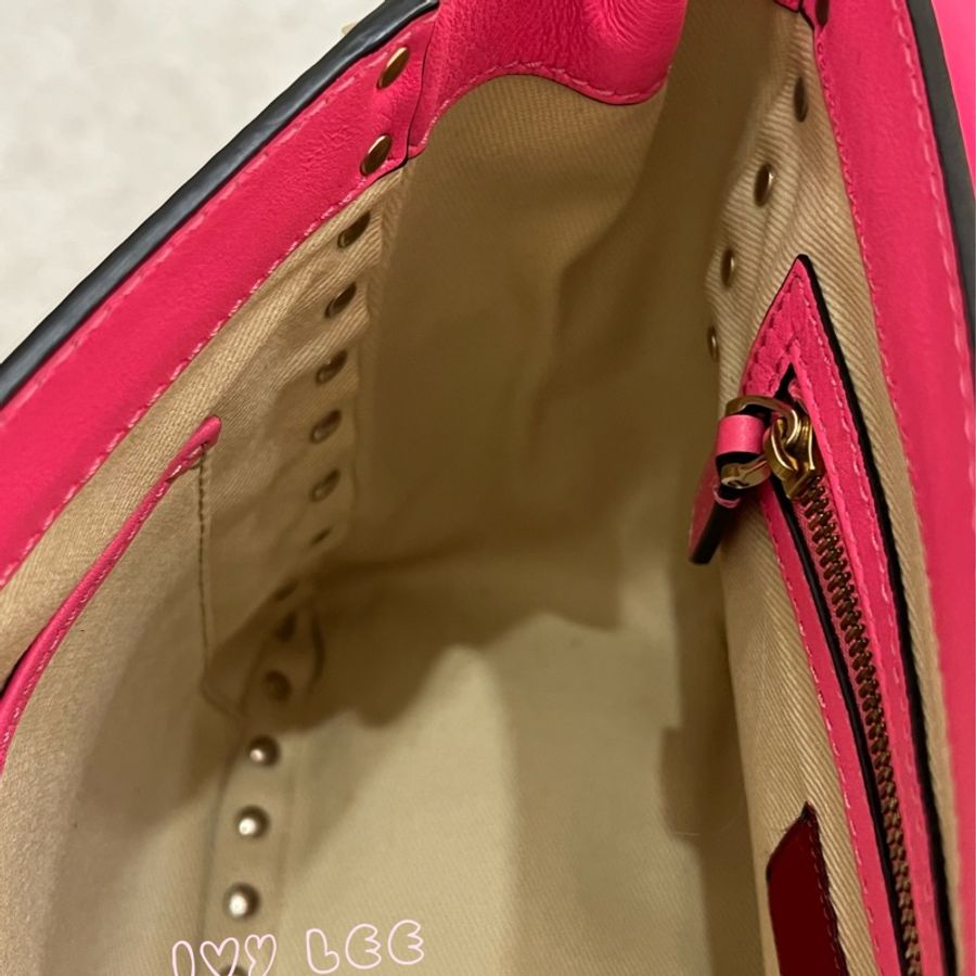 Valentino Garavani Rockstud Leather Crossbody粉紅鉚釘皮革斜背包正品二手精品-4