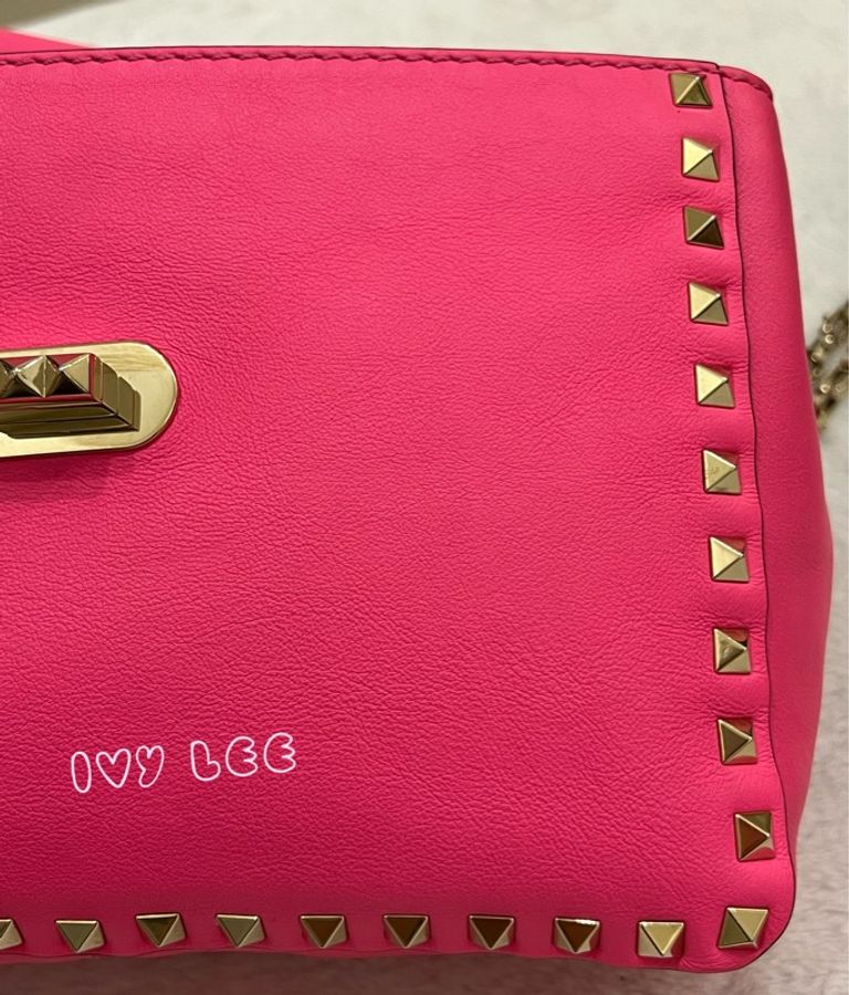 Valentino Garavani Rockstud Leather Crossbody粉紅鉚釘皮革斜背包正品二手精品-22