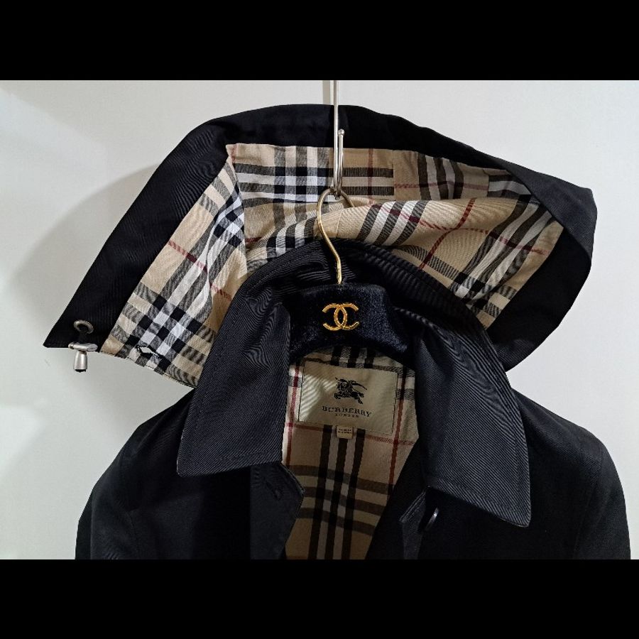 女40號/日本二手/Burberry 時尚女神風衣/有格紋帽+腰帶-4