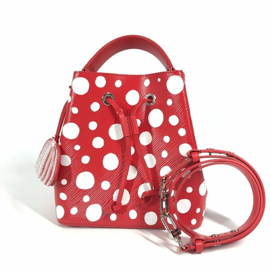 路易威登 Monogram Empreinte LV×YK 草間彌生 NeoNoe 斜背包,抽繩兩用手提包,波點肩帶皮革,紅色,女士,近全新-0