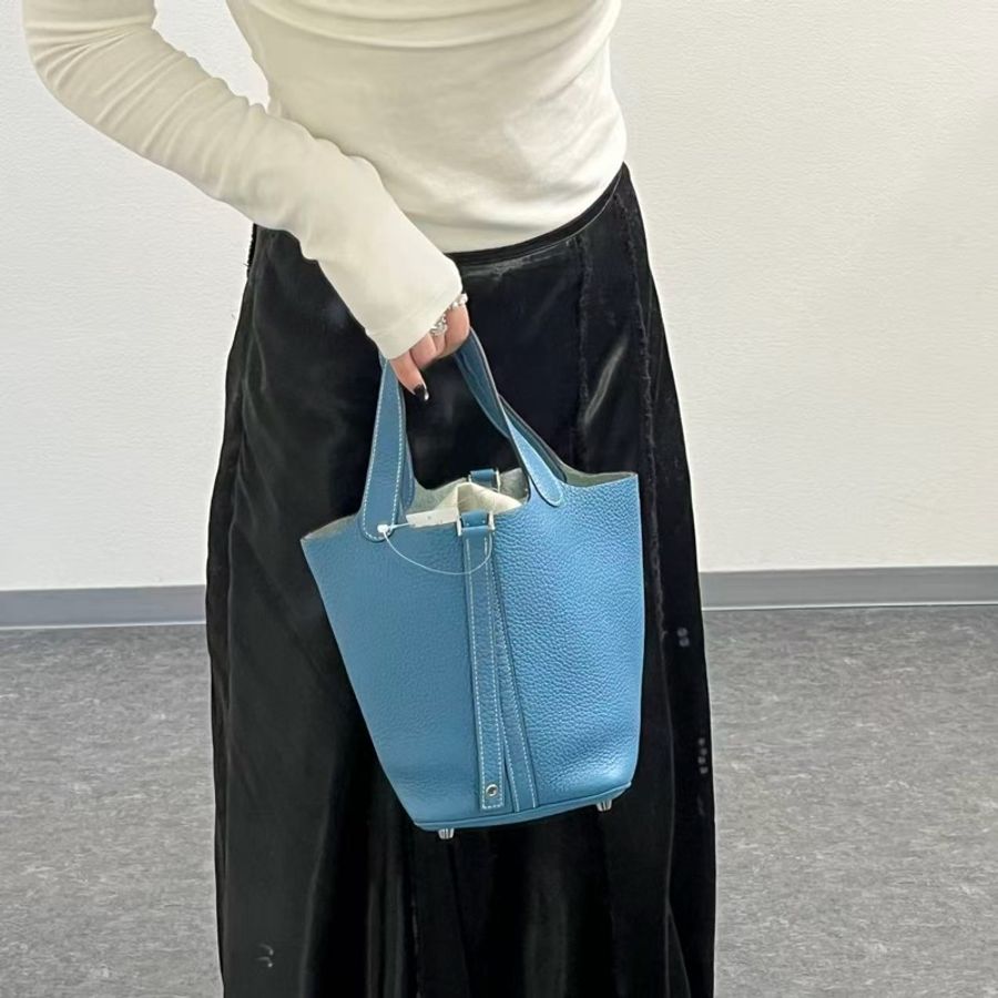 「JL精品代購」愛馬仕菜籃子18 blue jean TC皮-2