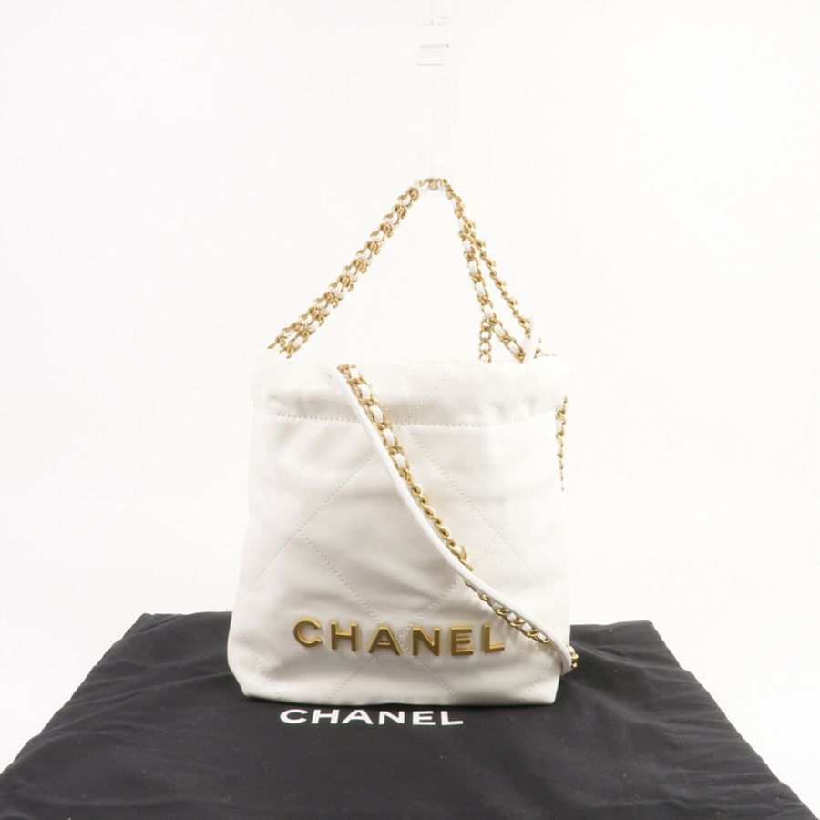 CHANEL 牛皮皮革Mini 22金扣手挽肩背兩用袋-14