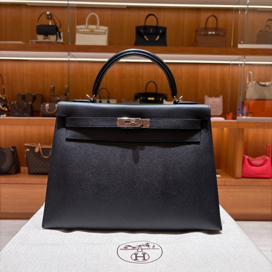 【優雅象徵、經典不敗凱莉包】Hermès Kelly 32cm|黑色 EP皮 銀扣|A刻 2017年份-0