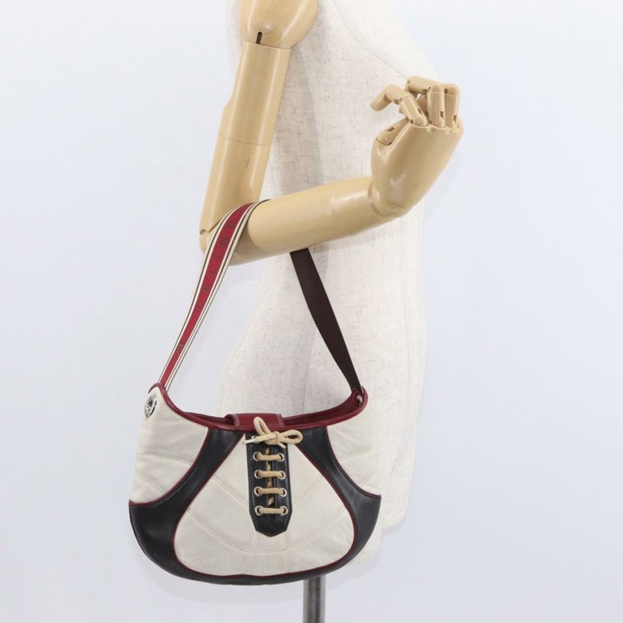 【日本直送】CELINE 2002世界盃單肩包 皮革 白色 黑色 銀色 Auth mr1649-25