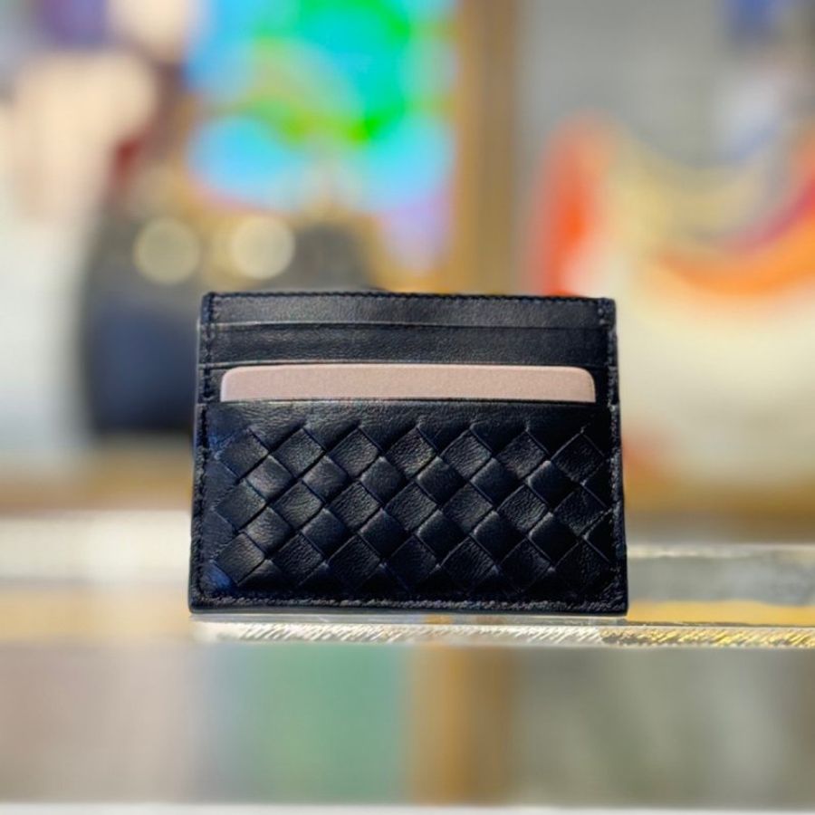 🎊佳節特賣🎁Bottega Veneta 162150 經典小羊皮編織名片卡夾 黑色-4