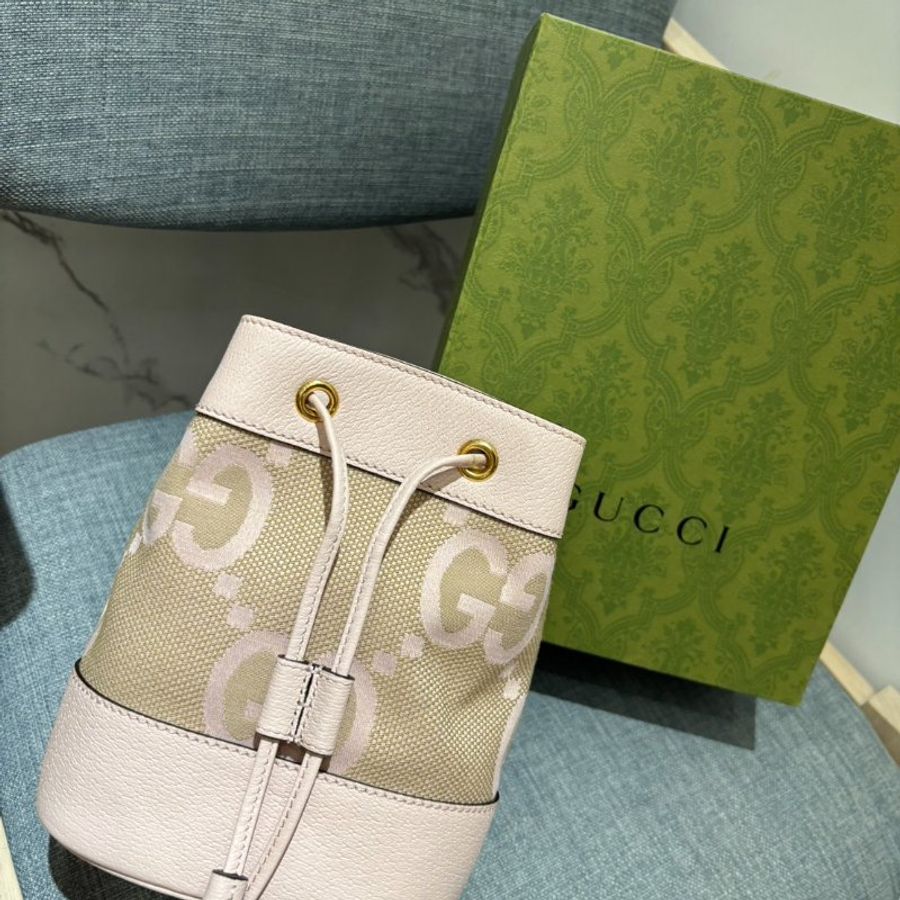 {🎀全新未使用 夢幻水桶💫}GUCCI jumbo GG mini 水桶包 (粉色)-0