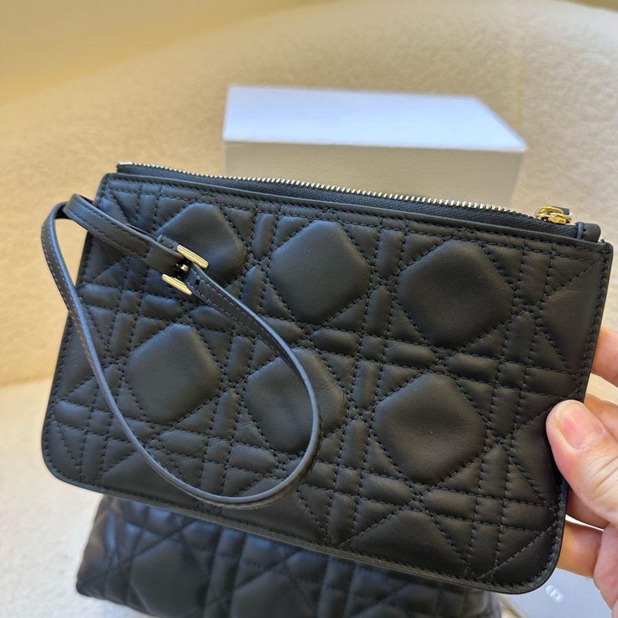 全新迪奧/Dior Toujours系列新款 黑色牛皮字母吊墜托特 土著包 手提包小號-4