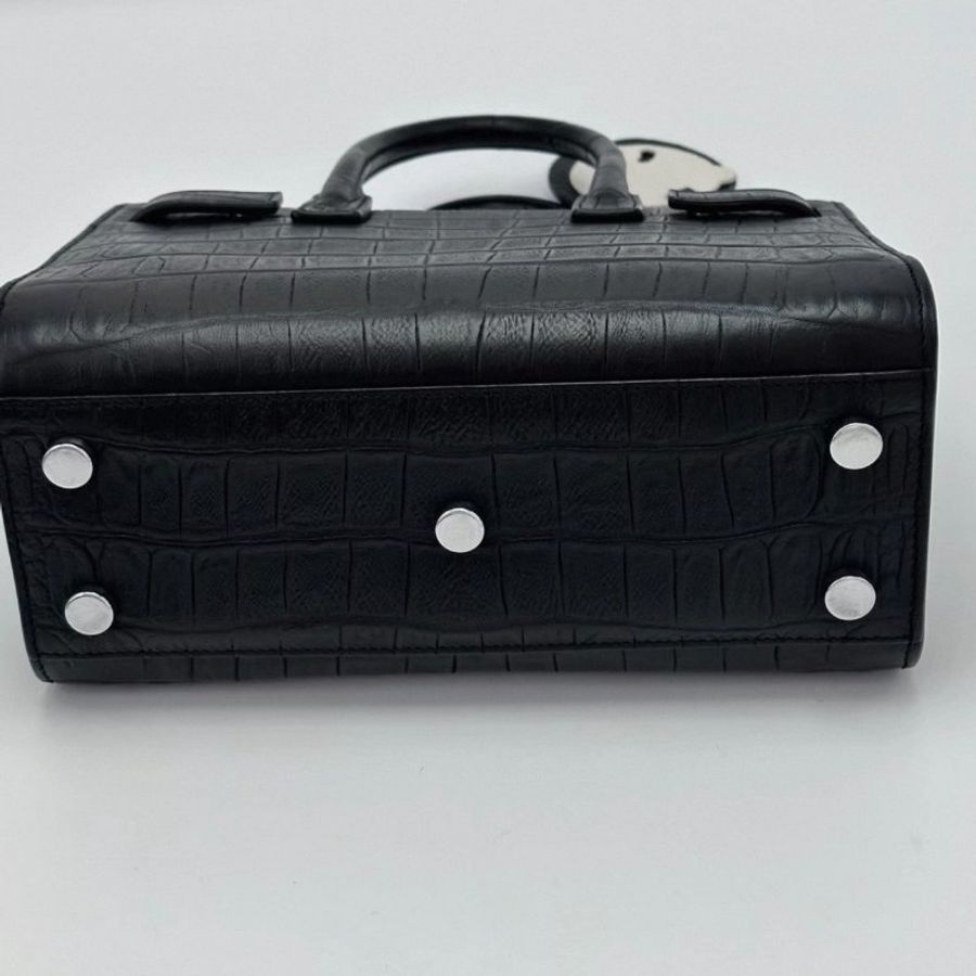 YSL 黑色鰐魚壓紋手提風琴包 22*18*10.5 9新 配件:塵袋 鎖鑰匙-3