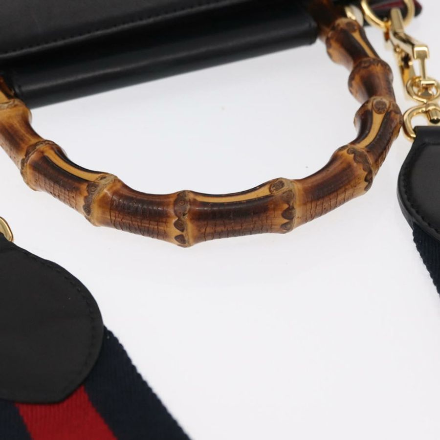 【日本直送】GUCCI Bamboo Sherry Line Nim Fair 皮革雙肩包 黑色 459076 正品 ar13801-6