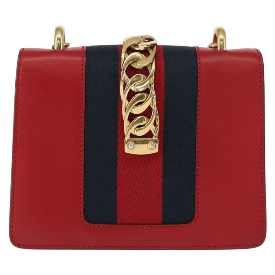 【日本直送】GUCCI Sylvie Sherry Line 鏈條單肩包 皮革 紅色 金色 431666 正品 ar13813-1