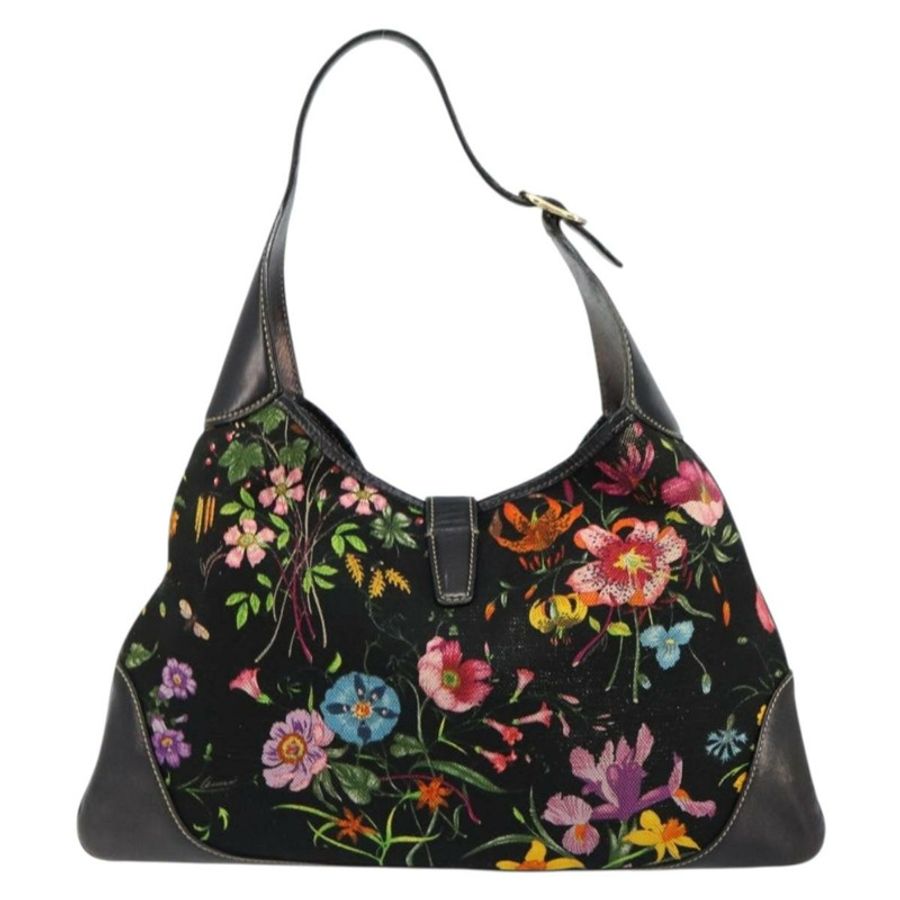 【日本直送】GUCCI Flora帆布單肩包 黑色 金色 153029 正品 156047-1