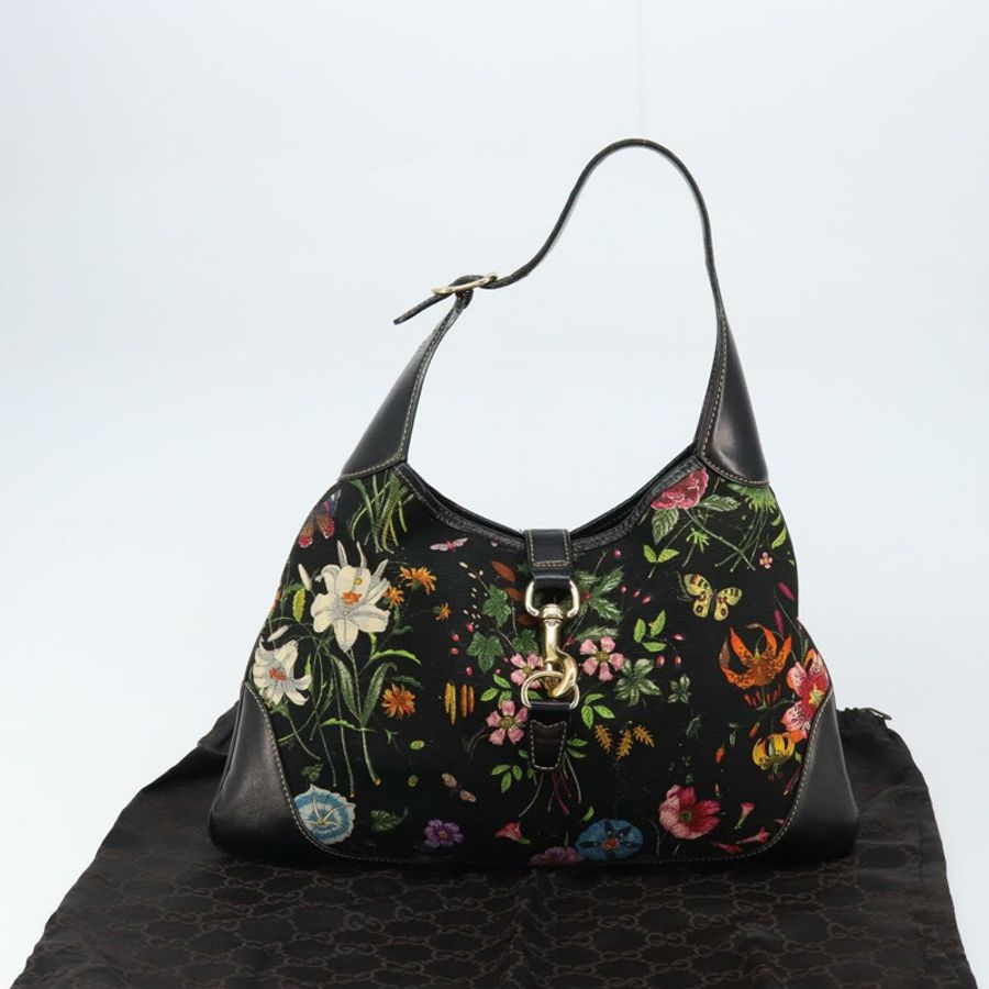 【日本直送】GUCCI Flora帆布單肩包 黑色 金色 153029 正品 156047-11