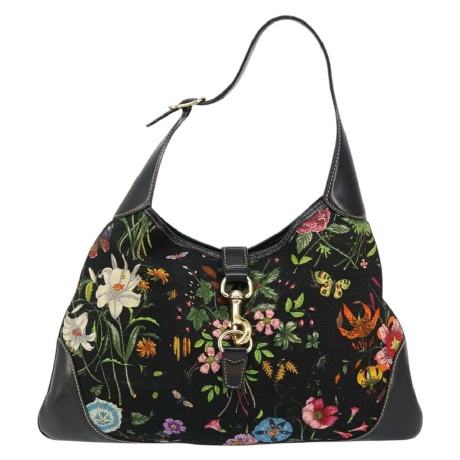 【日本直送】GUCCI Flora帆布單肩包 黑色 金色 153029 正品 156047-12