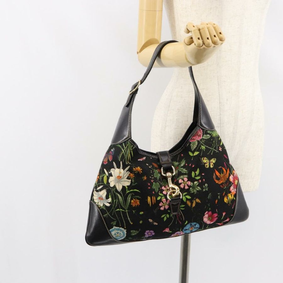 【日本直送】GUCCI Flora帆布單肩包 黑色 金色 153029 正品 156047-23