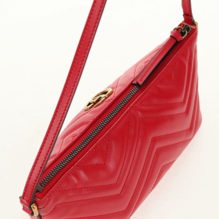 【日本直送】GUCCI GG Marmont 配件包 皮革 紅色 金色 739166 正品 ka600V-5
