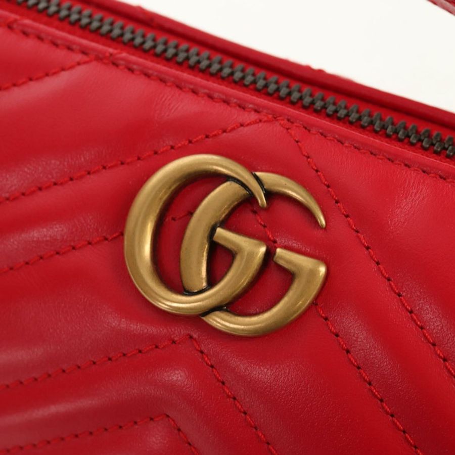 【日本直送】GUCCI GG Marmont 配件包 皮革 紅色 金色 739166 正品 ka600V-18