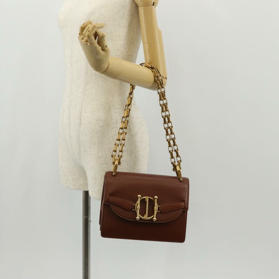 【日本直送】Christian Dior 鏈條肩背包 皮革 棕色 金色 正品 154079V-27