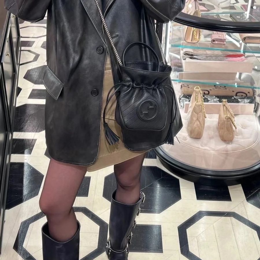 GUCCI 黑色甜酷小福袋包 手提包 斜背包 黑色-4