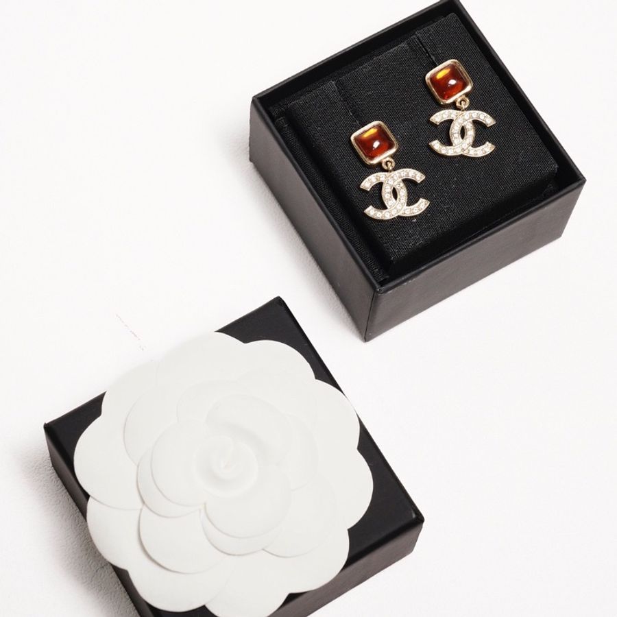 CHANEL 棕石雙c耳環-7