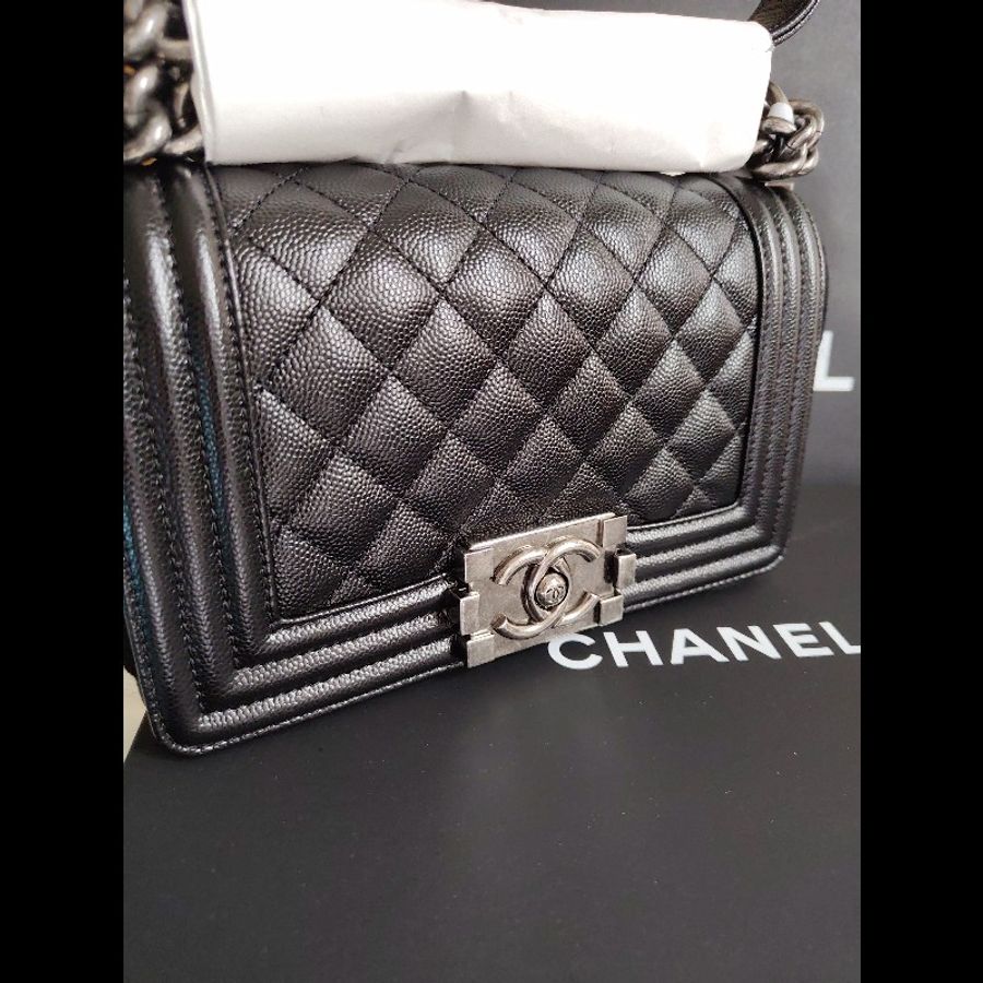 CHANEL 香奈兒荔枝牛BOY20復古黑銀-7