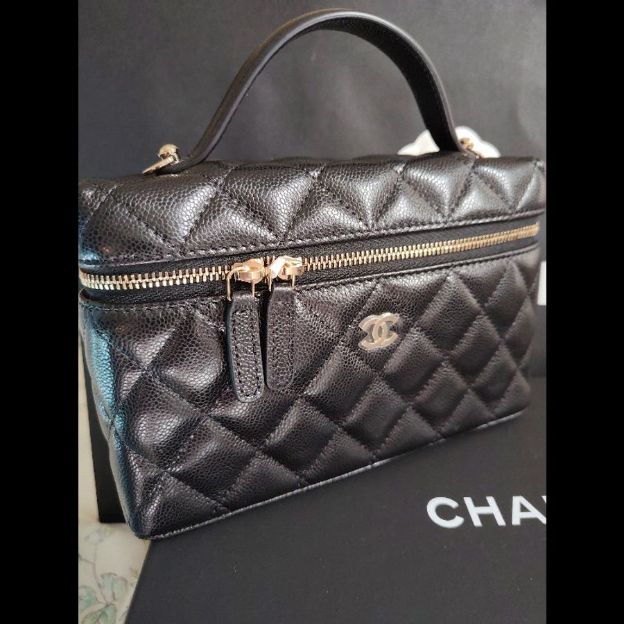 CHANEL 香奈兒荔枝飯盒包黑金-6