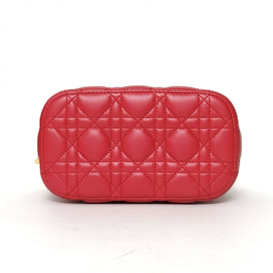 DIOR DiortravelVanity化妝包小號18.5紅色羊皮金扣2020藤格紋肩背包-4