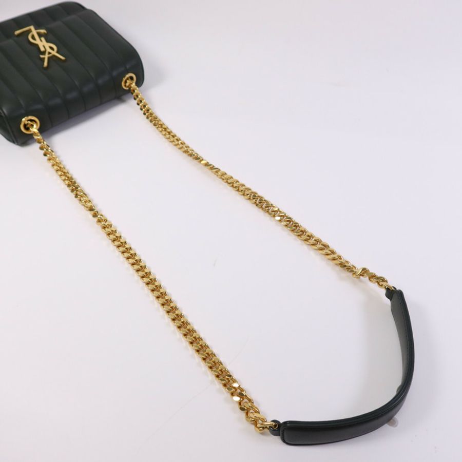 YVES SAINT LAURENT 羊皮皮革Vicky金扣鏈帶肩背袋-7