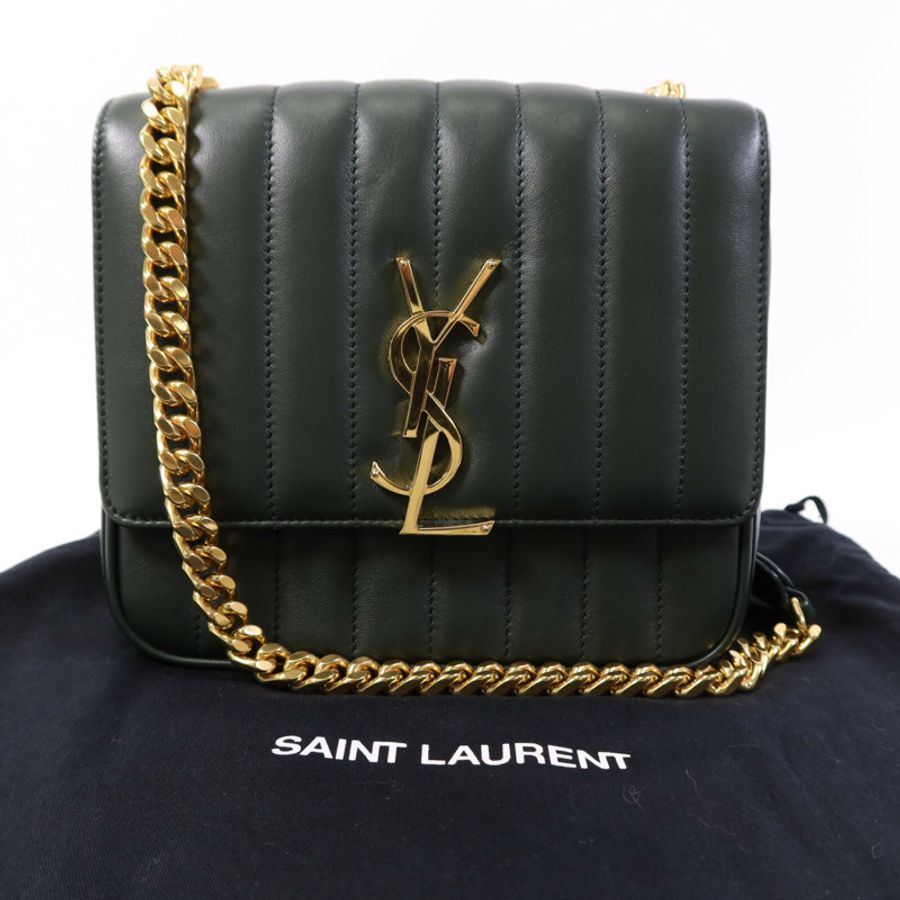YVES SAINT LAURENT 羊皮皮革Vicky金扣鏈帶肩背袋-8