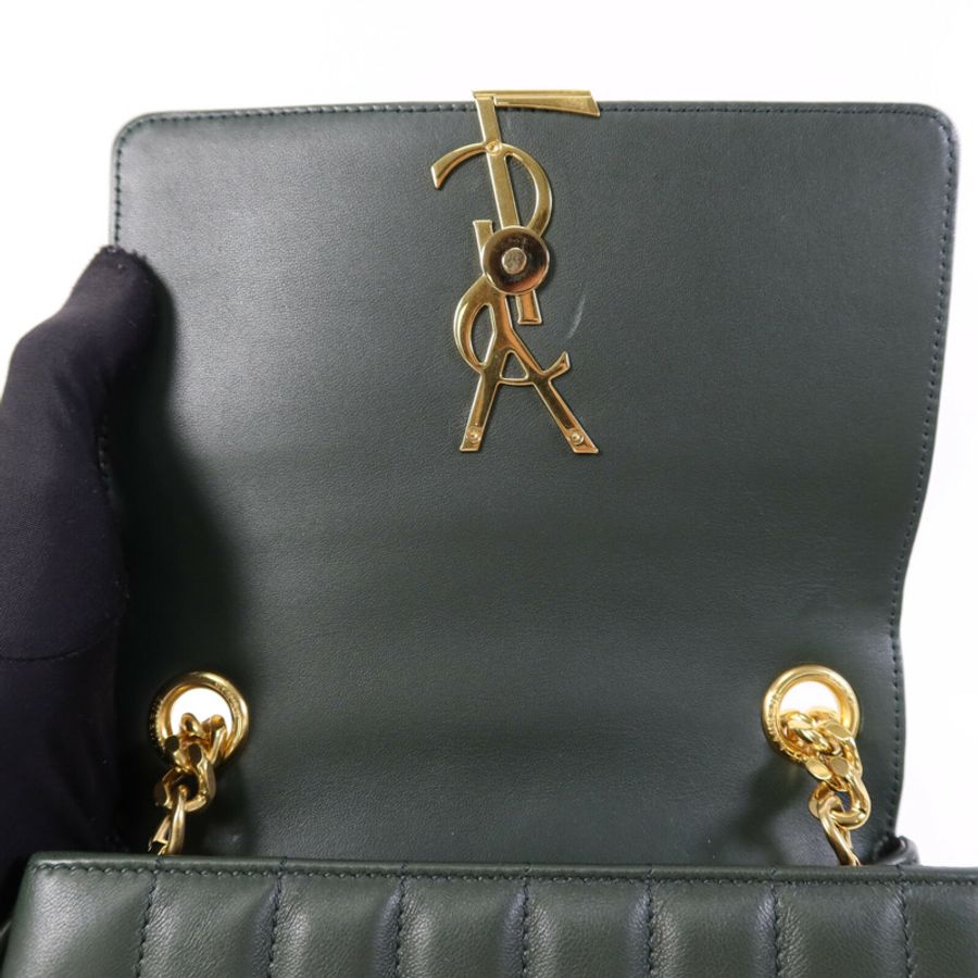 YVES SAINT LAURENT 羊皮皮革Vicky金扣鏈帶肩背袋-14