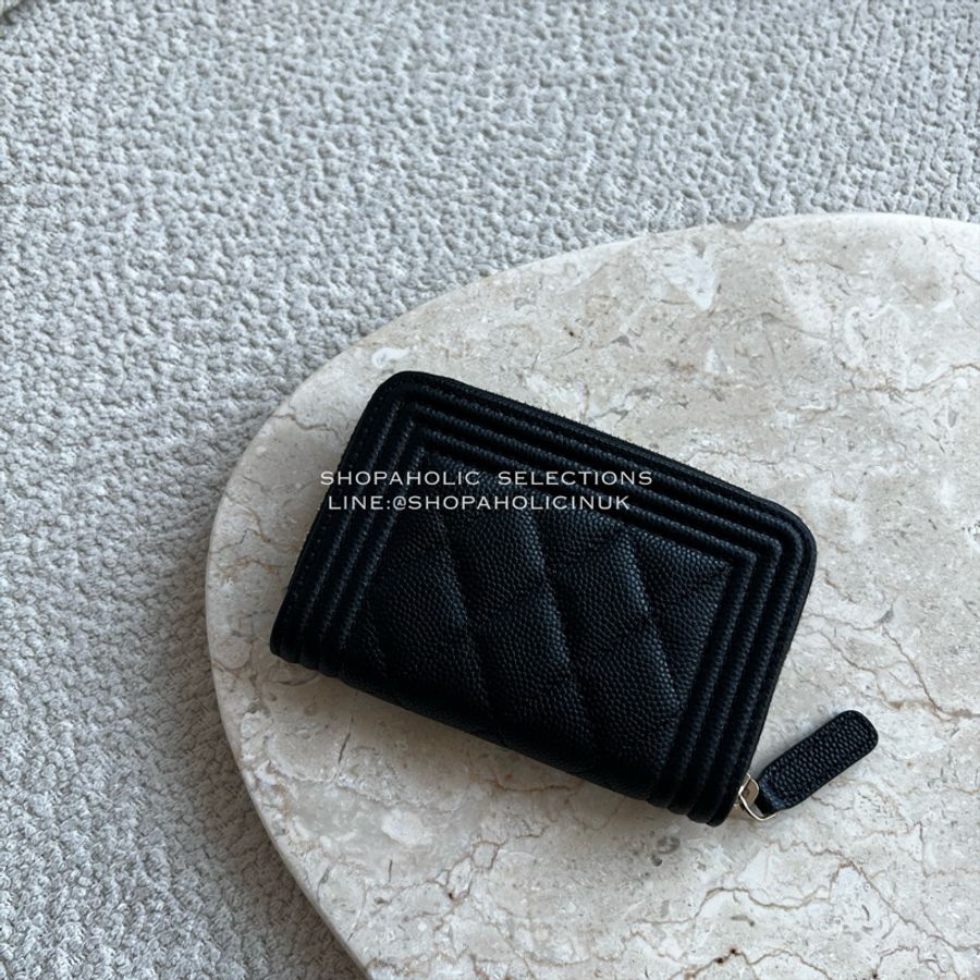 Chanel boy款拉鍊零錢包牛皮霧金釦A80602-2