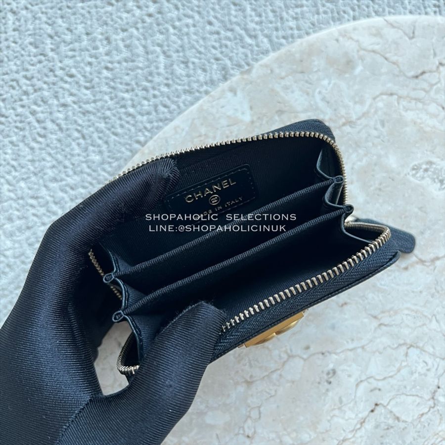Chanel boy款拉鍊零錢包牛皮霧金釦A80602-3