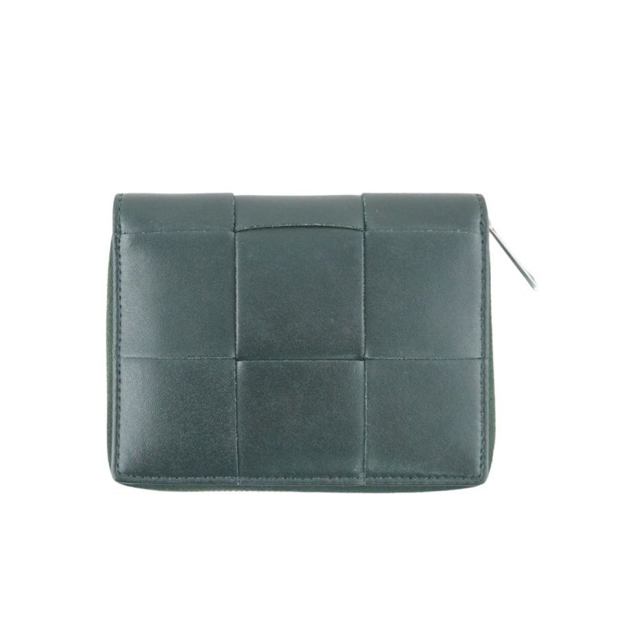BV Bottega Veneta Zip Around Wallet 深墨綠色拉鏈大編織皮夾 中夾-2