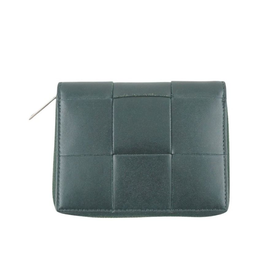BV Bottega Veneta Zip Around Wallet 深墨綠色拉鏈大編織皮夾 中夾-3