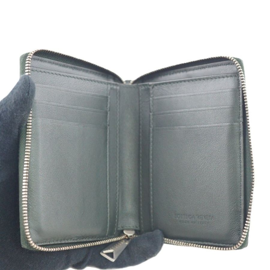 BV Bottega Veneta Zip Around Wallet 深墨綠色拉鏈大編織皮夾 中夾-12