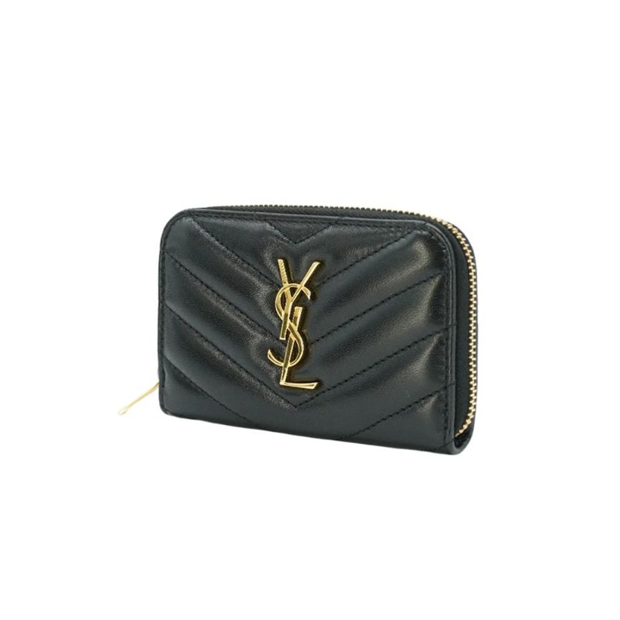 YSL 展示品 小羊皮拉鍊零錢卡包(753788-黑)-1