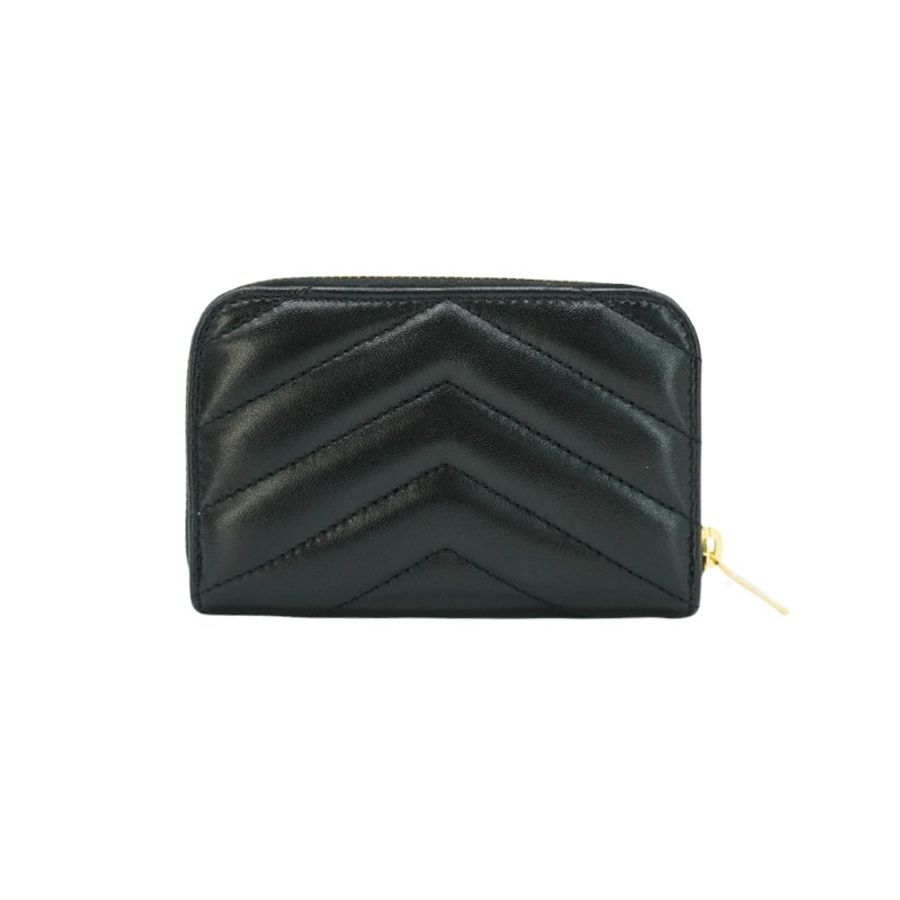 YSL 展示品 小羊皮拉鍊零錢卡包(753788-黑)-2