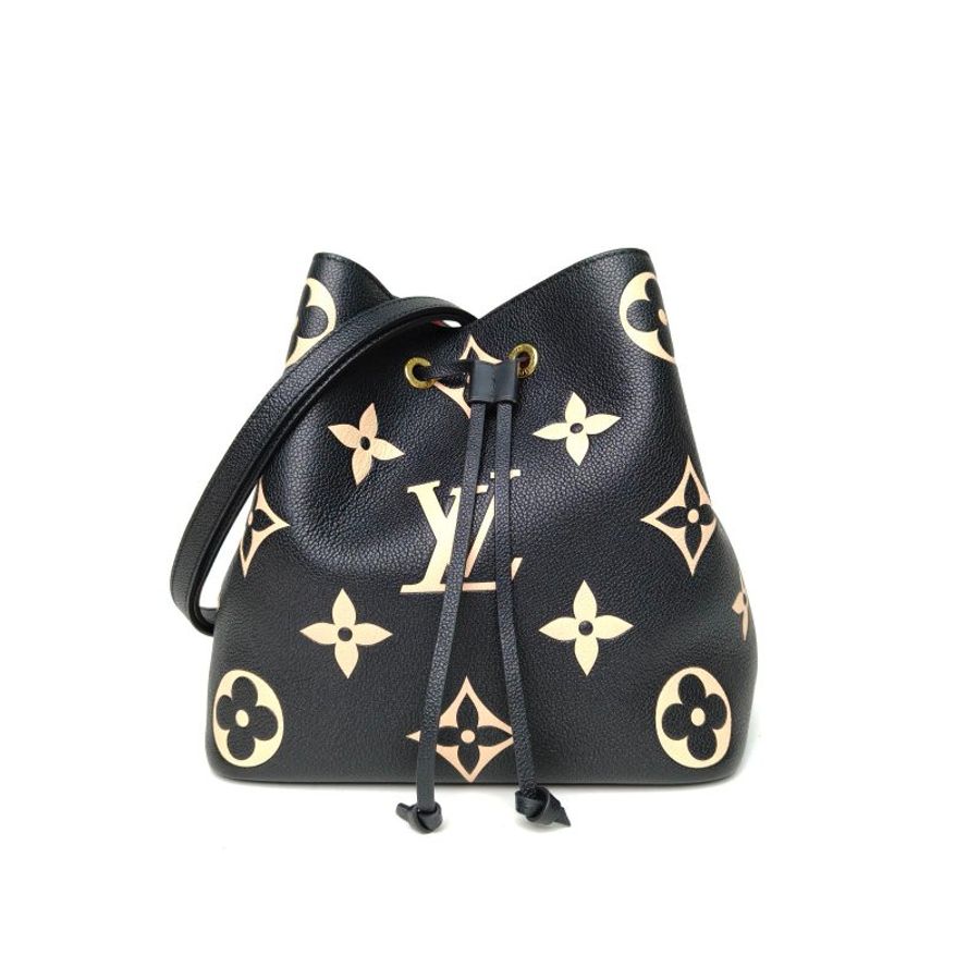 LOUIS VUITTON NÉONOÉ水桶包中號26黑白牛皮金扣2021老花壓紋肩背包-0